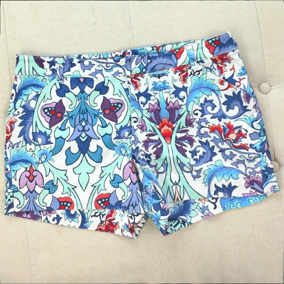 Nicole Miller watercolor printed flat front shorts pockets cotton 4 - Picture 2 of 6